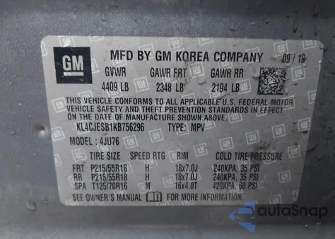 2019 Buick Encore Awd Preferred z USA, uszkodzony, nr VIN KL4CJESB1KB756296